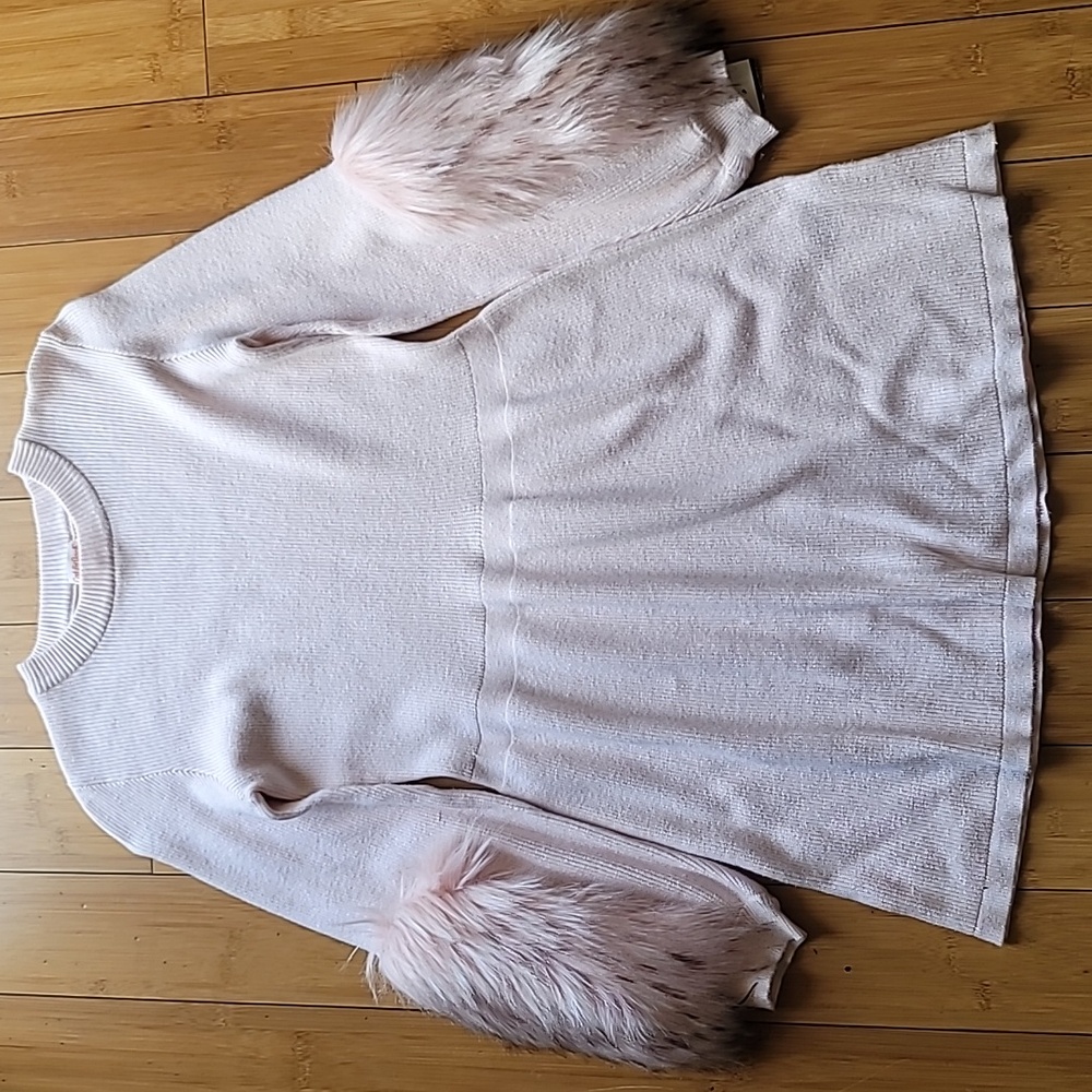Sweater Dress Girls Cat & Jack Long Sleeve Faux Fur Pink Blush SZ: L (10/12)